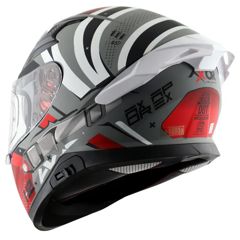 AXOR Apex Hex 2 Dull Cool Grey Red Full Face Helmet