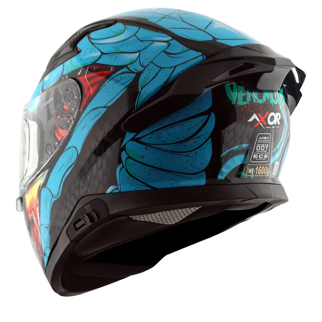 AXOR Apex Venomous Black Neon Blue Full Face Helmet