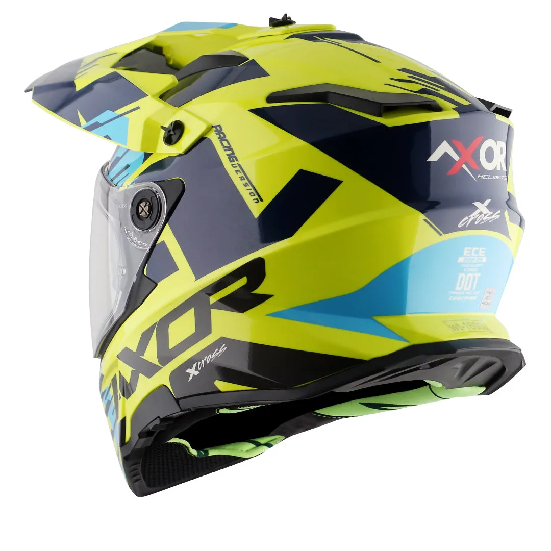 AXOR X Cross X1 Dual Visor Neon Yellow Blue Off Road Helmet