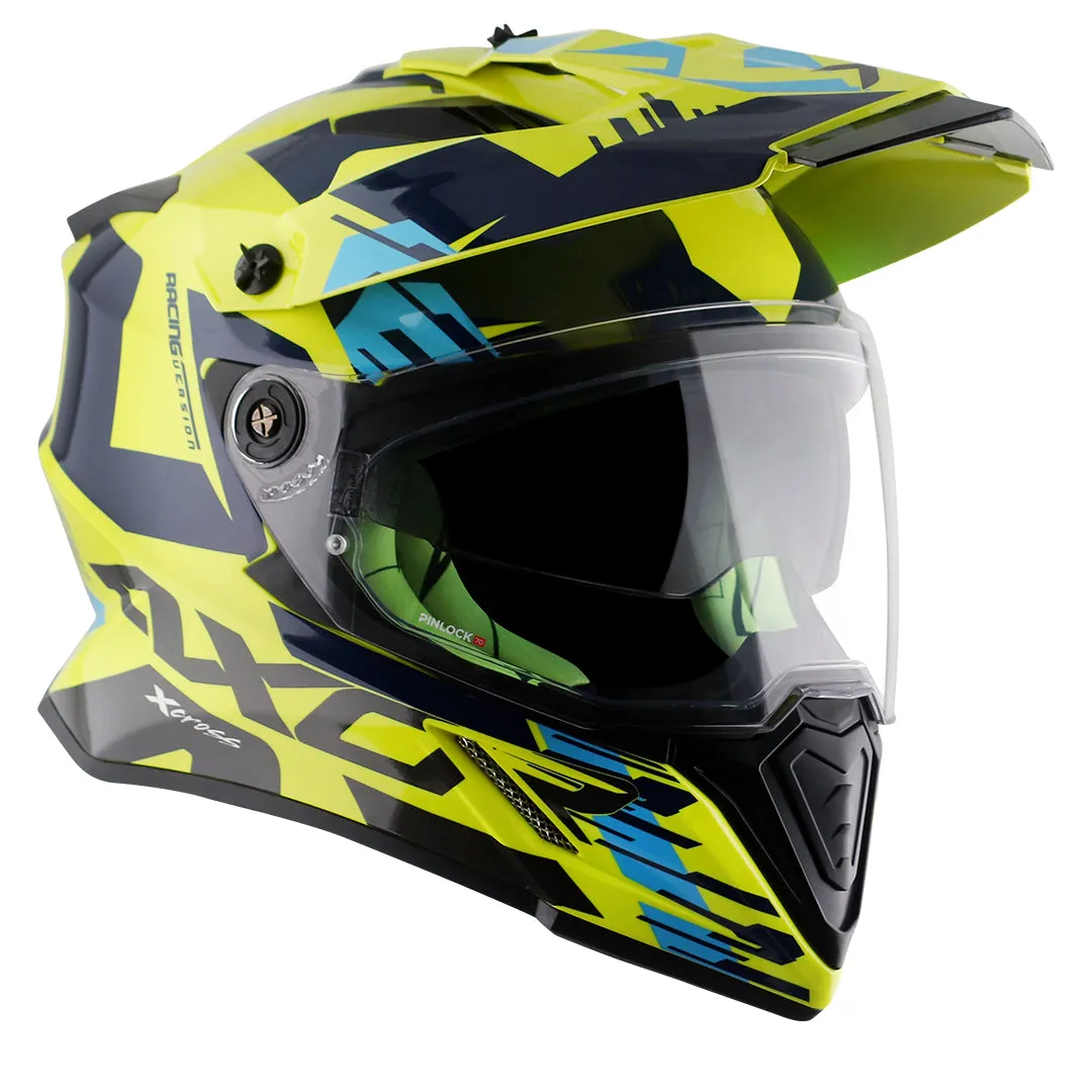 AXOR X Cross X1 Dual Visor Neon Yellow Blue Off Road Helmet