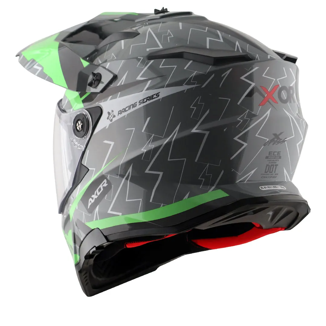 AXOR X Cross Flash Dual Visor Cool Grey Green Off Road Helmet