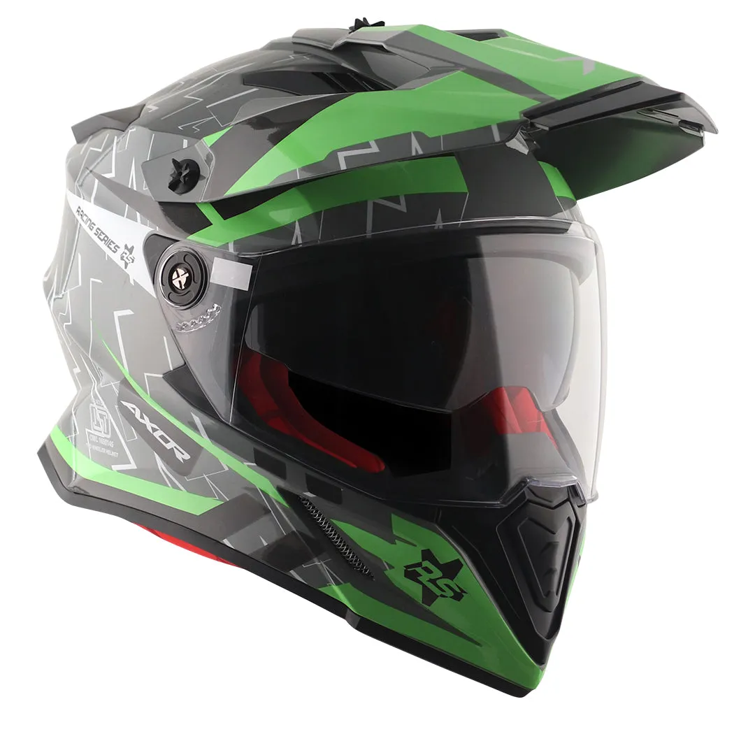 AXOR X Cross Flash Dual Visor Cool Grey Green Off Road Helmet