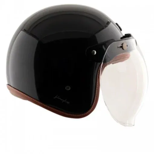 AXOR Retro Jet Leather Black Half Face Helmet