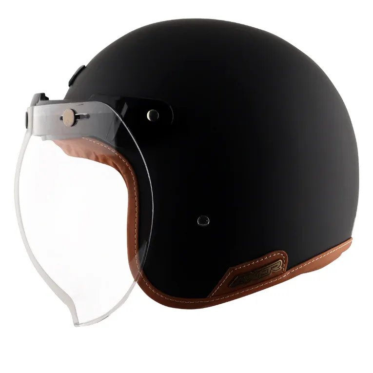 AXOR Retro Jet Leather Dull Black Half Face Helmet