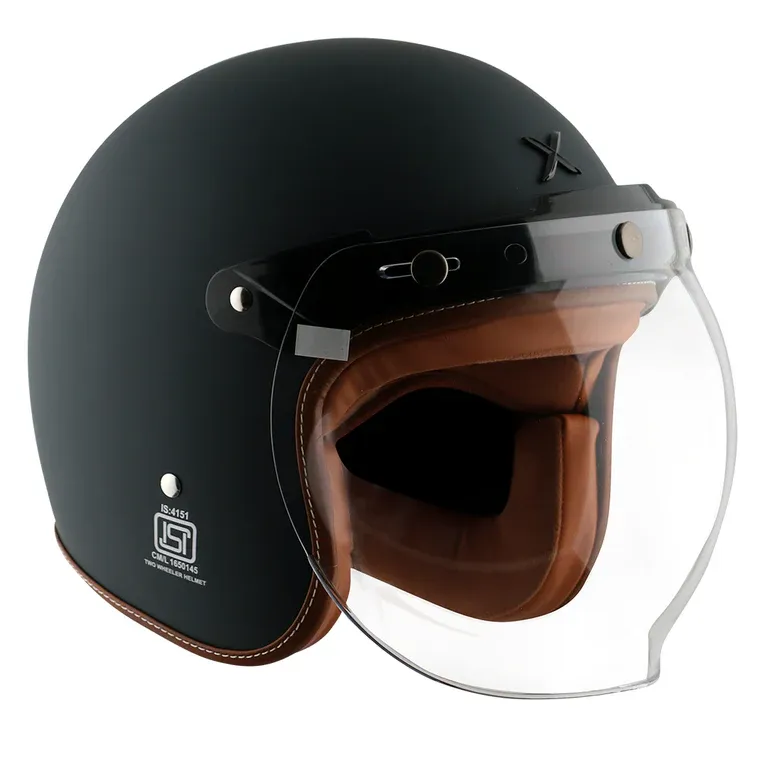 AXOR Retro Jet Leather Dull Slate Half Face Helmet