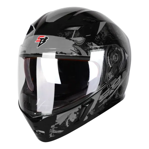 STEELBIRD Sba 21 Iss Combat Glossy Black Grey Full Face Helmet