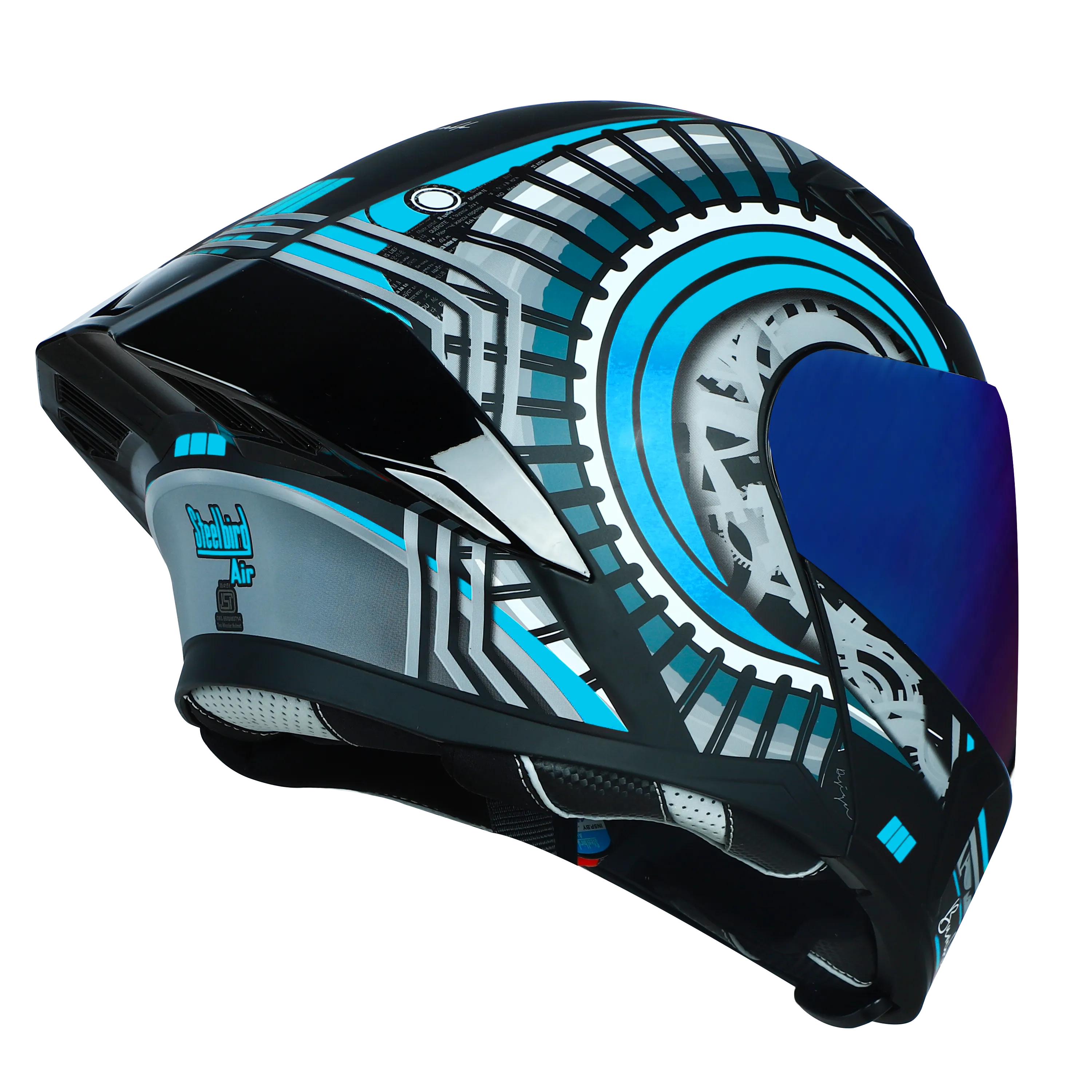 STEELBIRD Sba 20 Iss Bumble Glossy Black Jazz Blue Full Face Helmet
