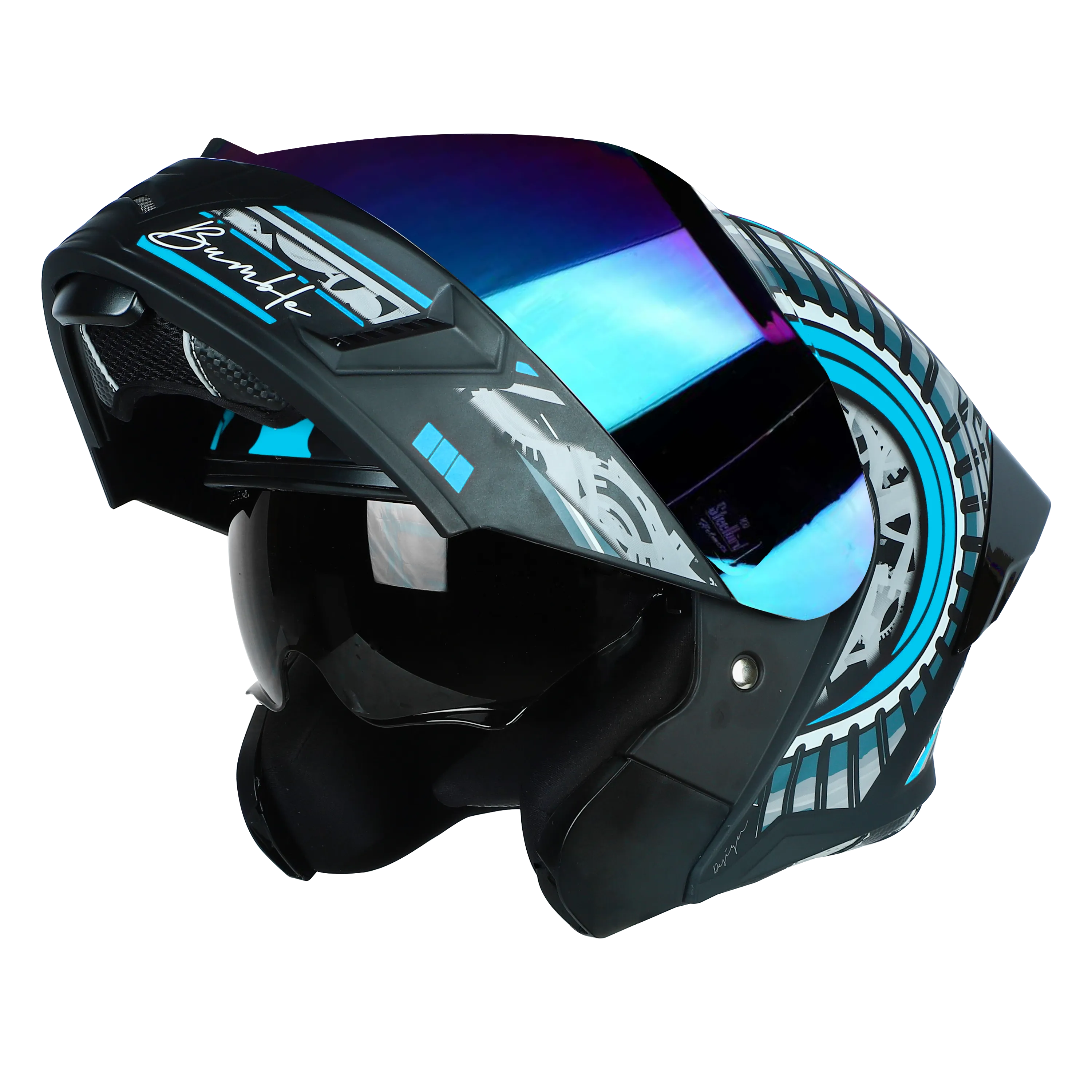 STEELBIRD Sba 20 Iss Bumble Glossy Black Jazz Blue Full Face Helmet