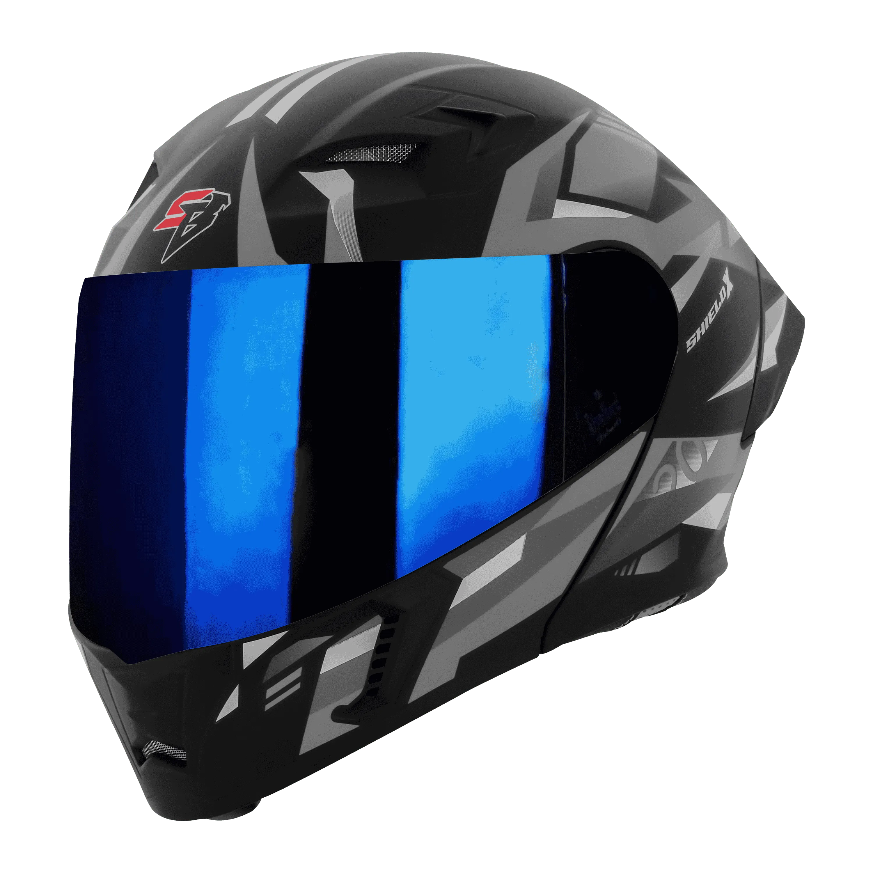 STEELBIRD Sba 20 Shield X Glossy Black Grey Flip Up Helmet