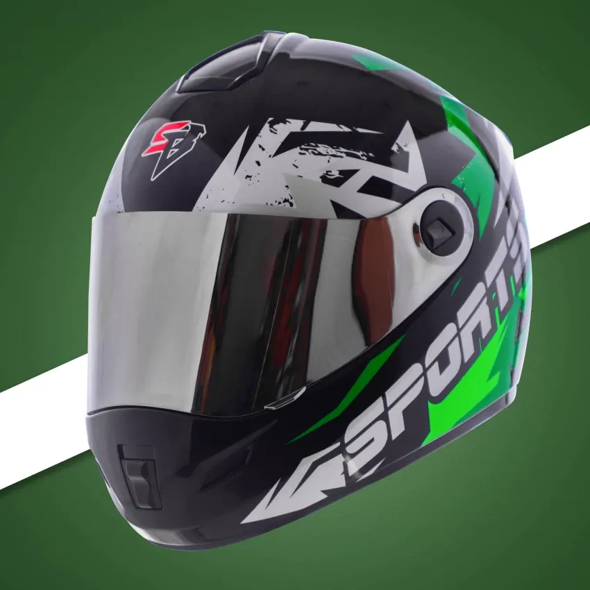 STEELBIRD Sbh 34 Iss R Sports Glsy Black Green Full Face Helmet