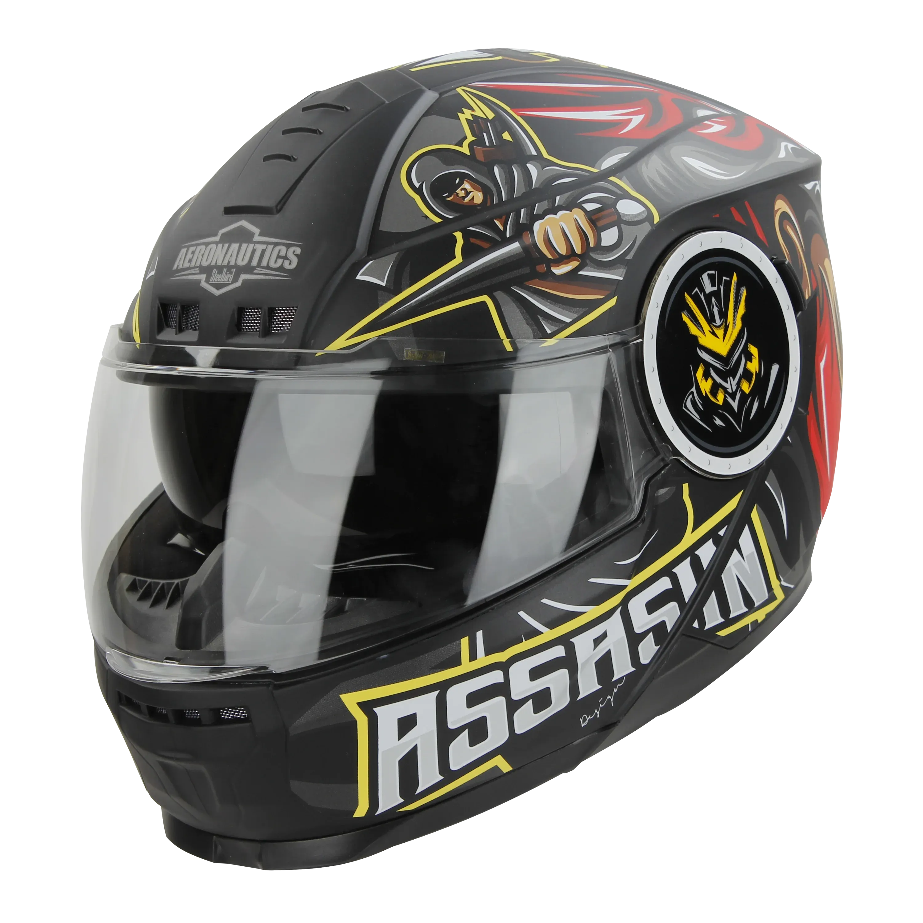 STEELBIRD Sbh 40 Iss Assasin Glsy Black Red Full Face Helmet