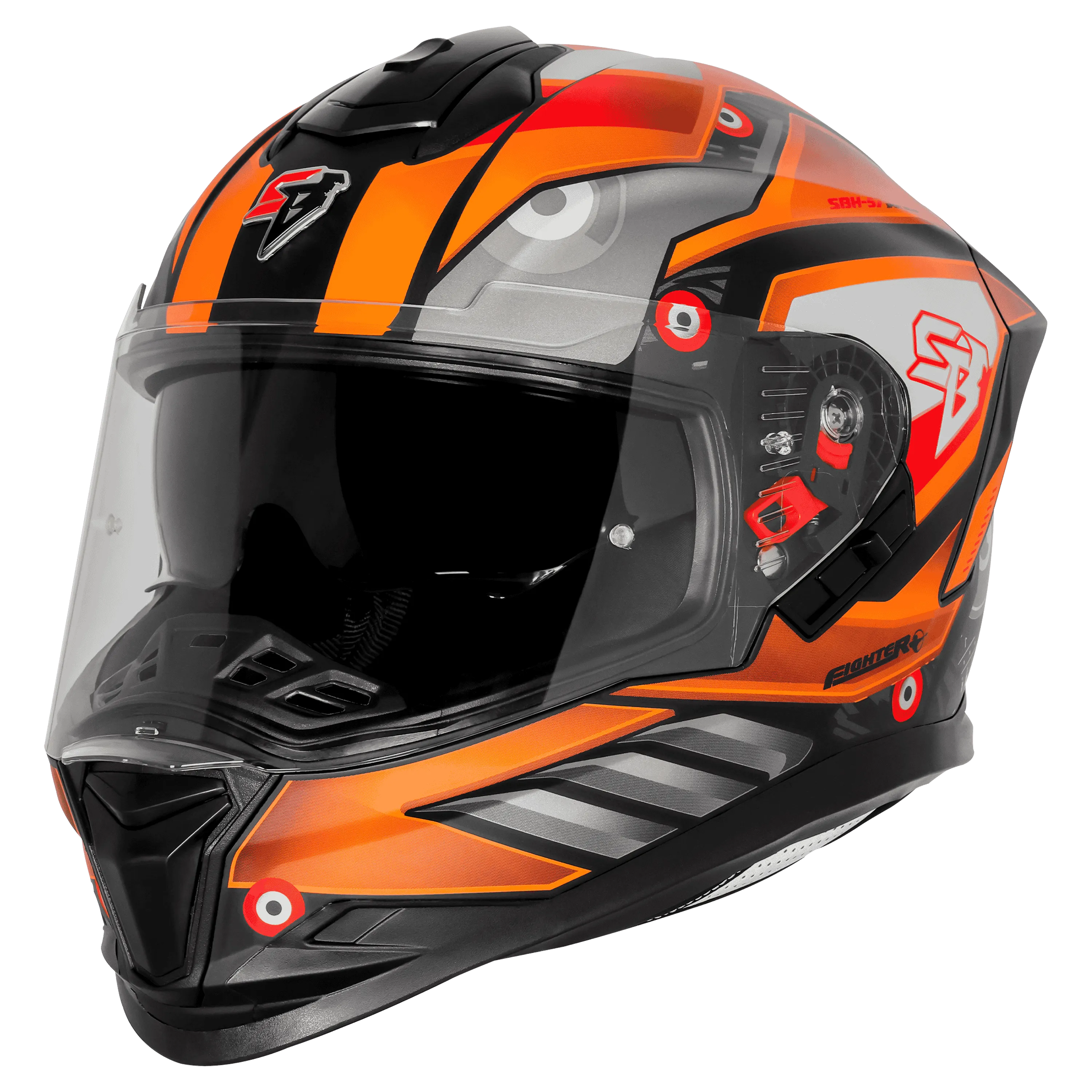 Steelbird Sbh 57 Fighter F8 Black Orange Full Face Helmet