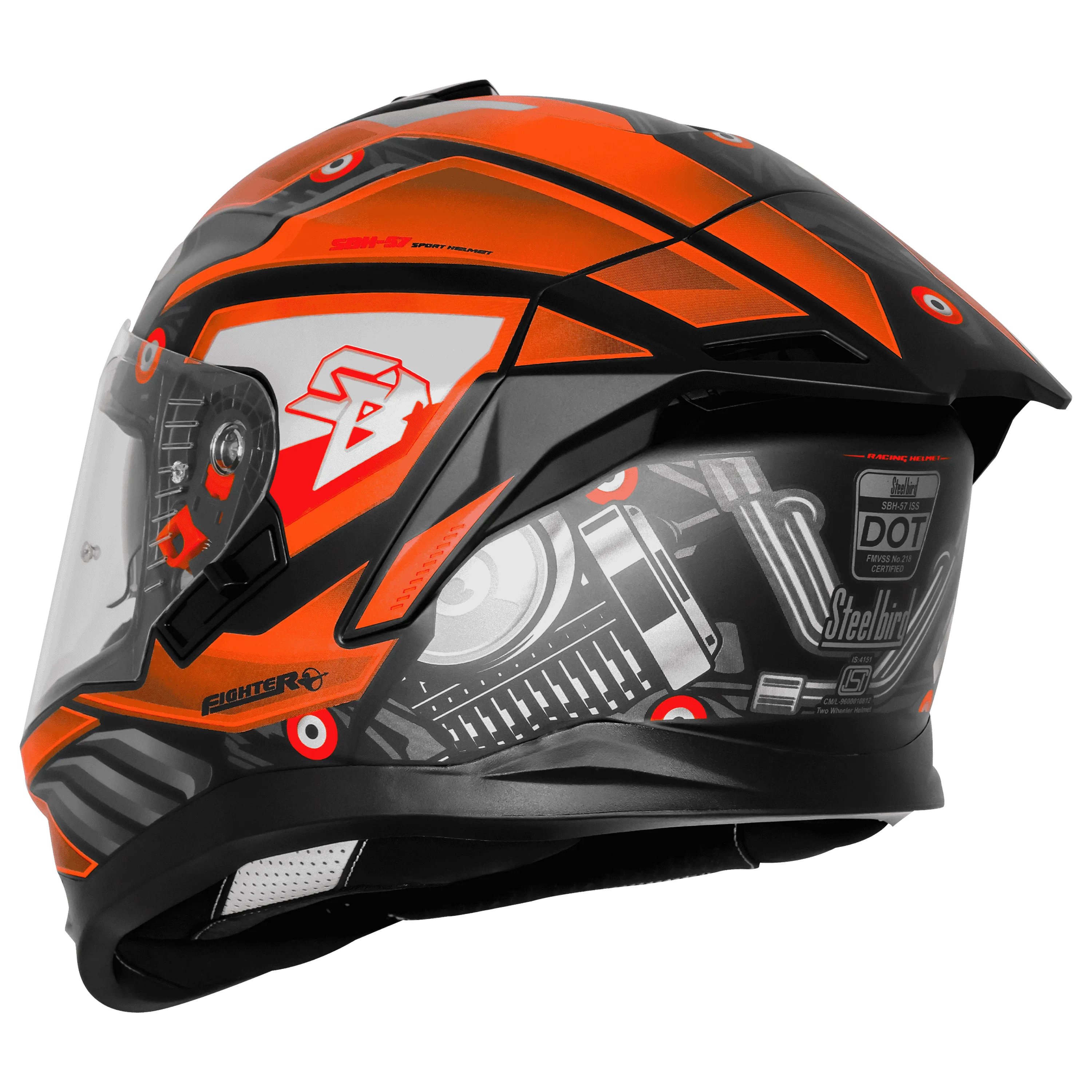 Steelbird Sbh 57 Fighter F8 Black Orange Full Face Helmet