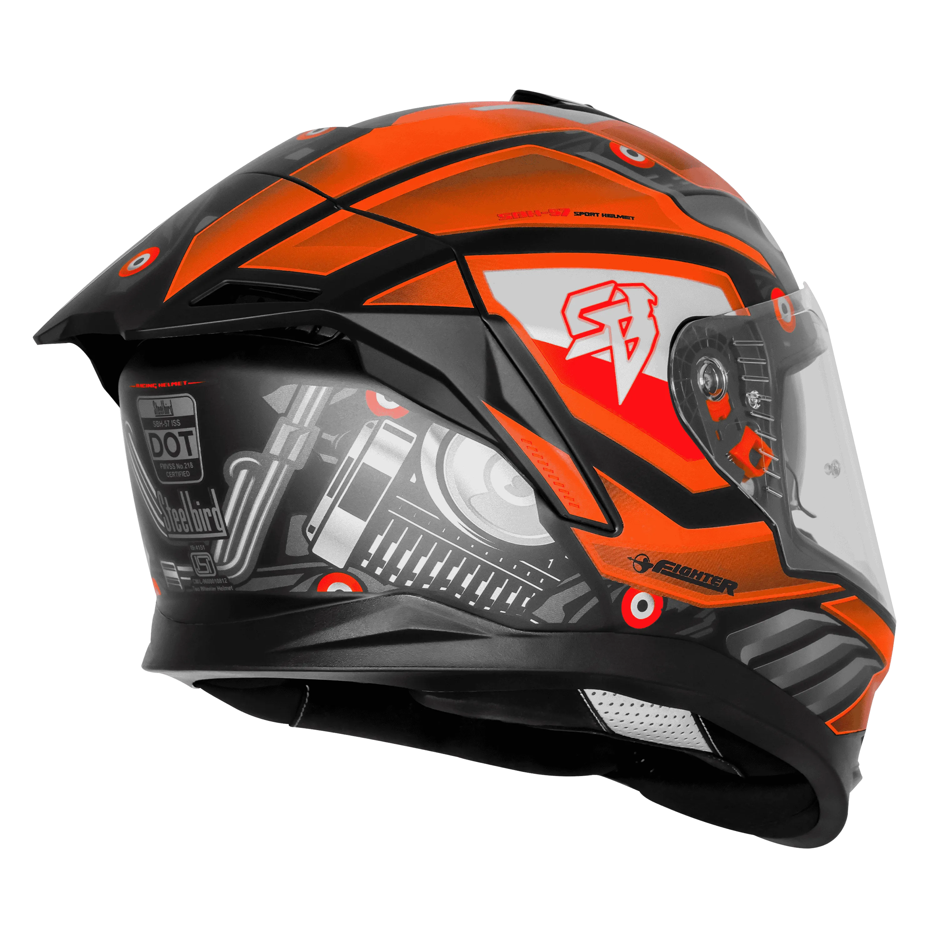 Steelbird Sbh 57 Fighter F8 Black Orange Full Face Helmet