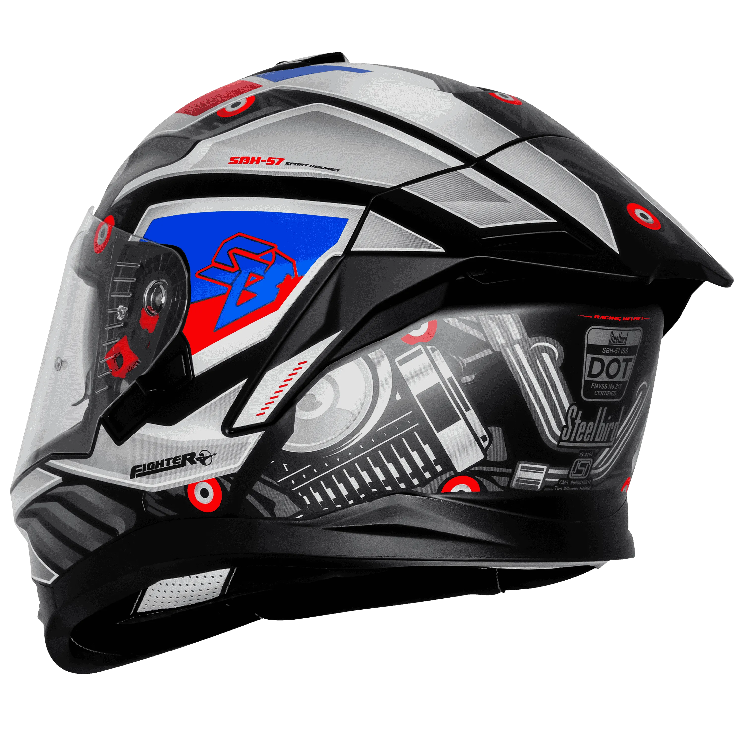Steelbird Sbh-57 Fighter F8 Black White Full Face Helmet