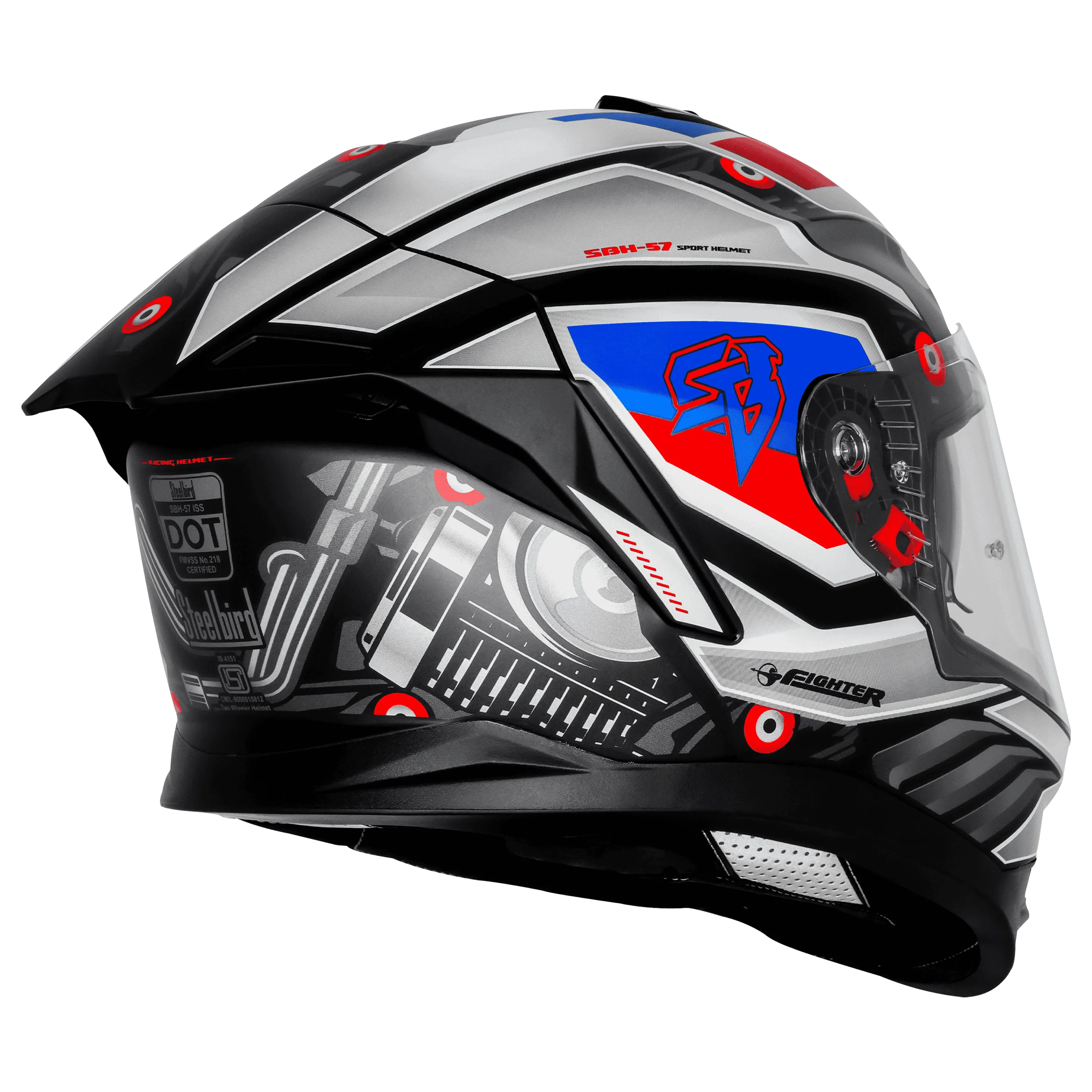 Steelbird Sbh-57 Fighter F8 Black White Full Face Helmet
