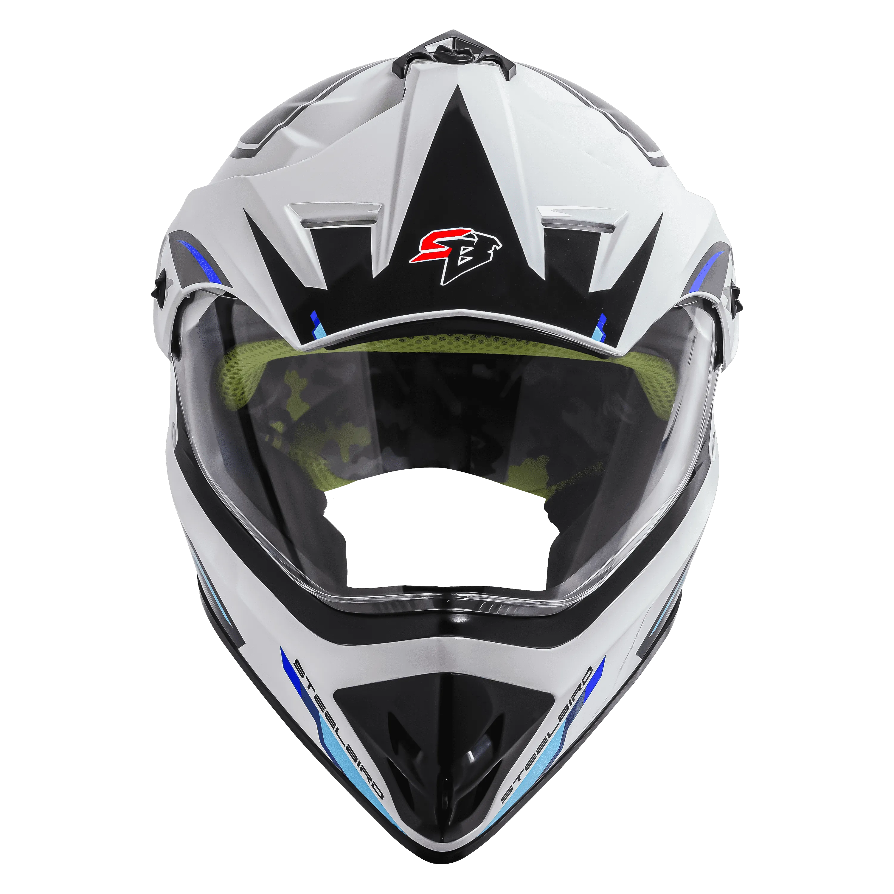 STEELBIRD Sbh 13 Racer White Blue Off Road Helmet