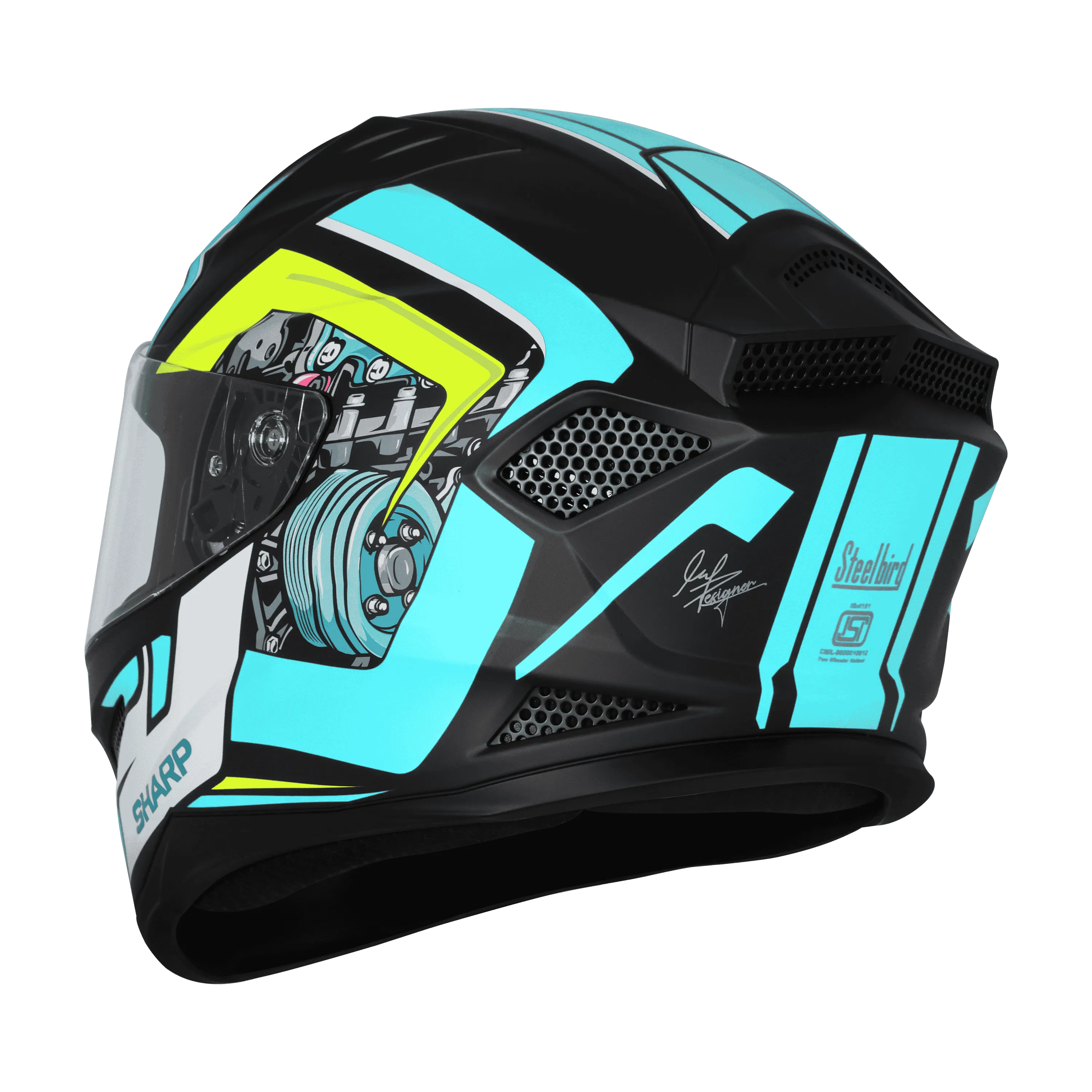STEELBIRD Sbh 25 Sharp Spiky Black Jazz Blue Full Face Helmet