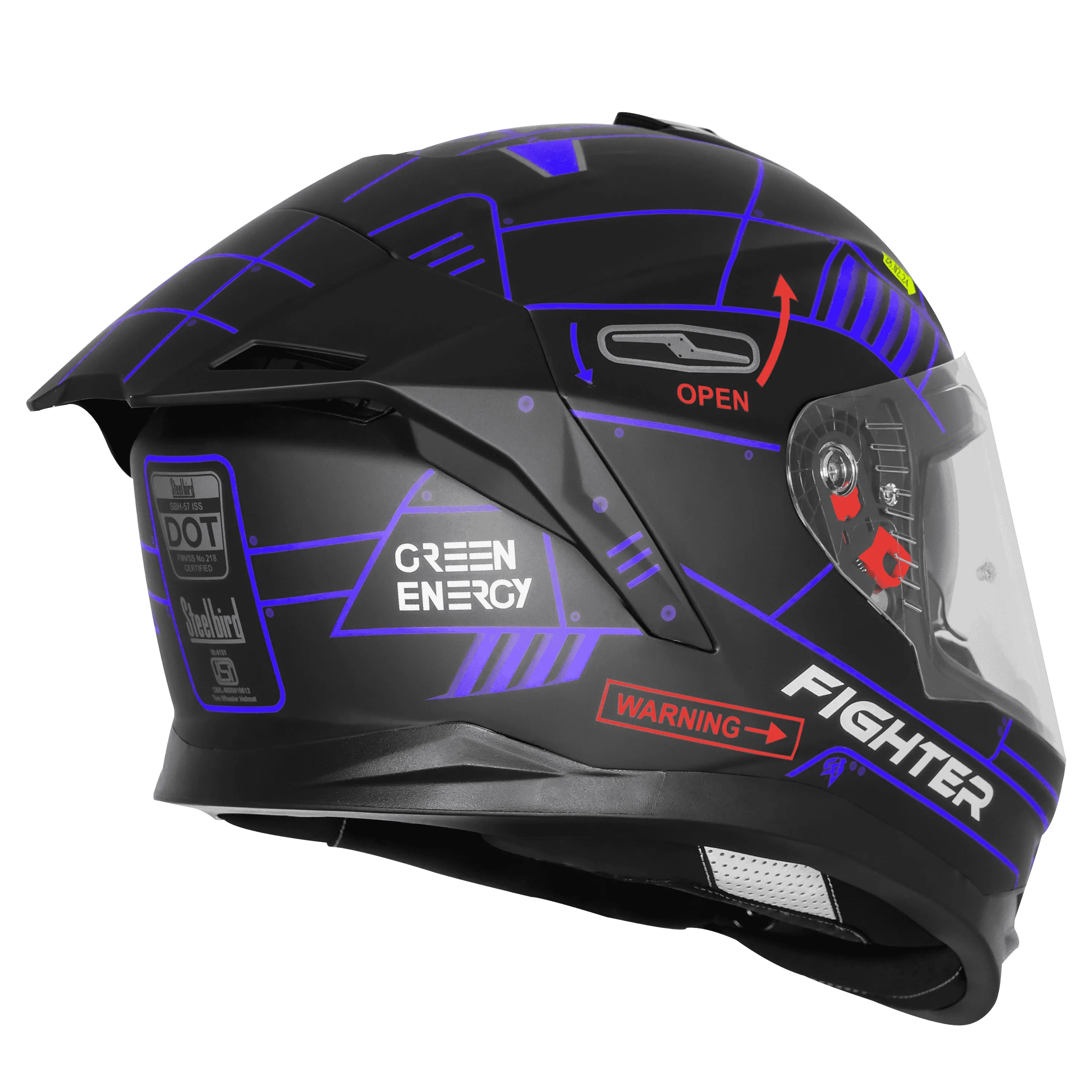 Steelbird Sbh 57 Fighter F6 Black Blue Full face Helmet