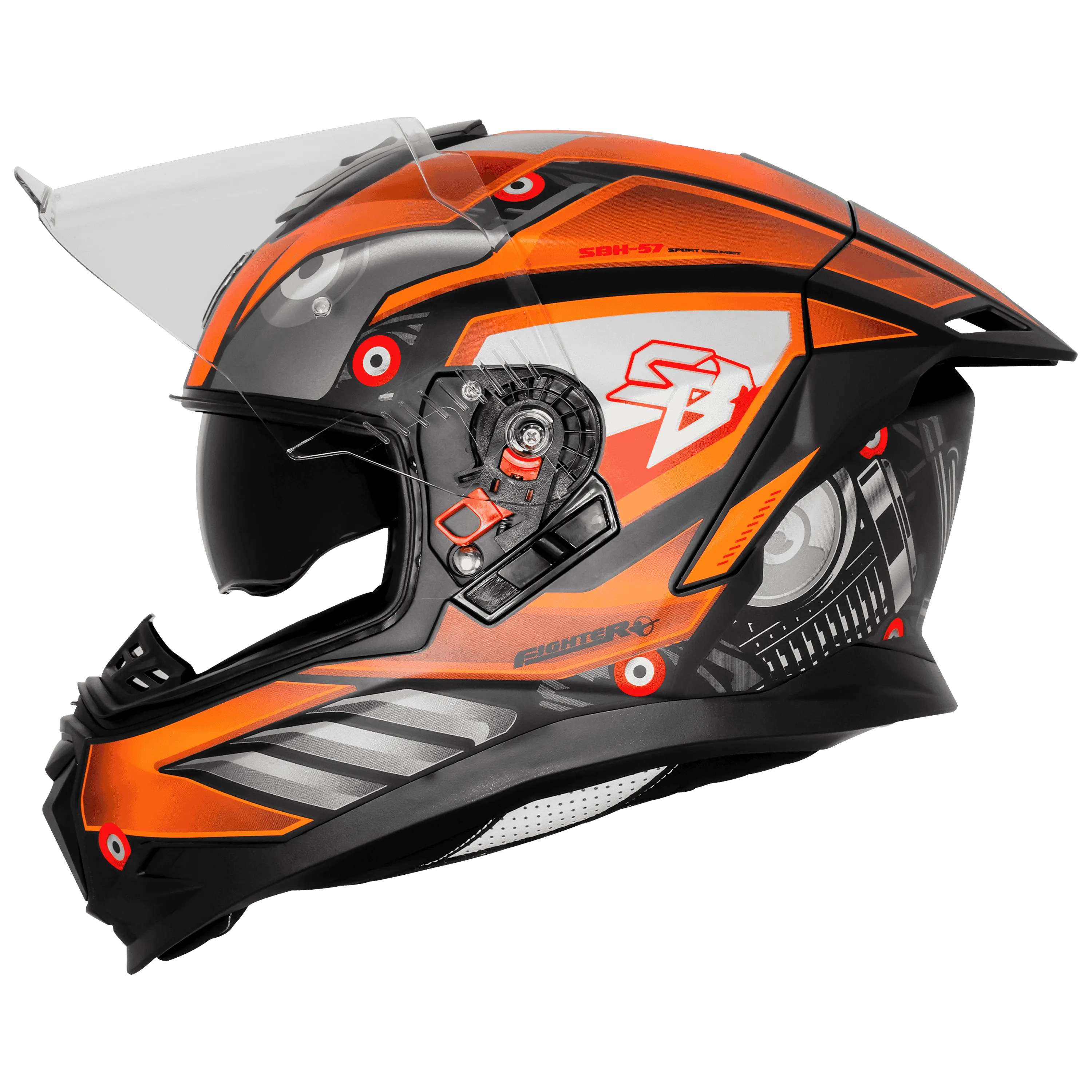 Steelbird Sbh 57 Fighter F7 Black Orange Full Face Helmet