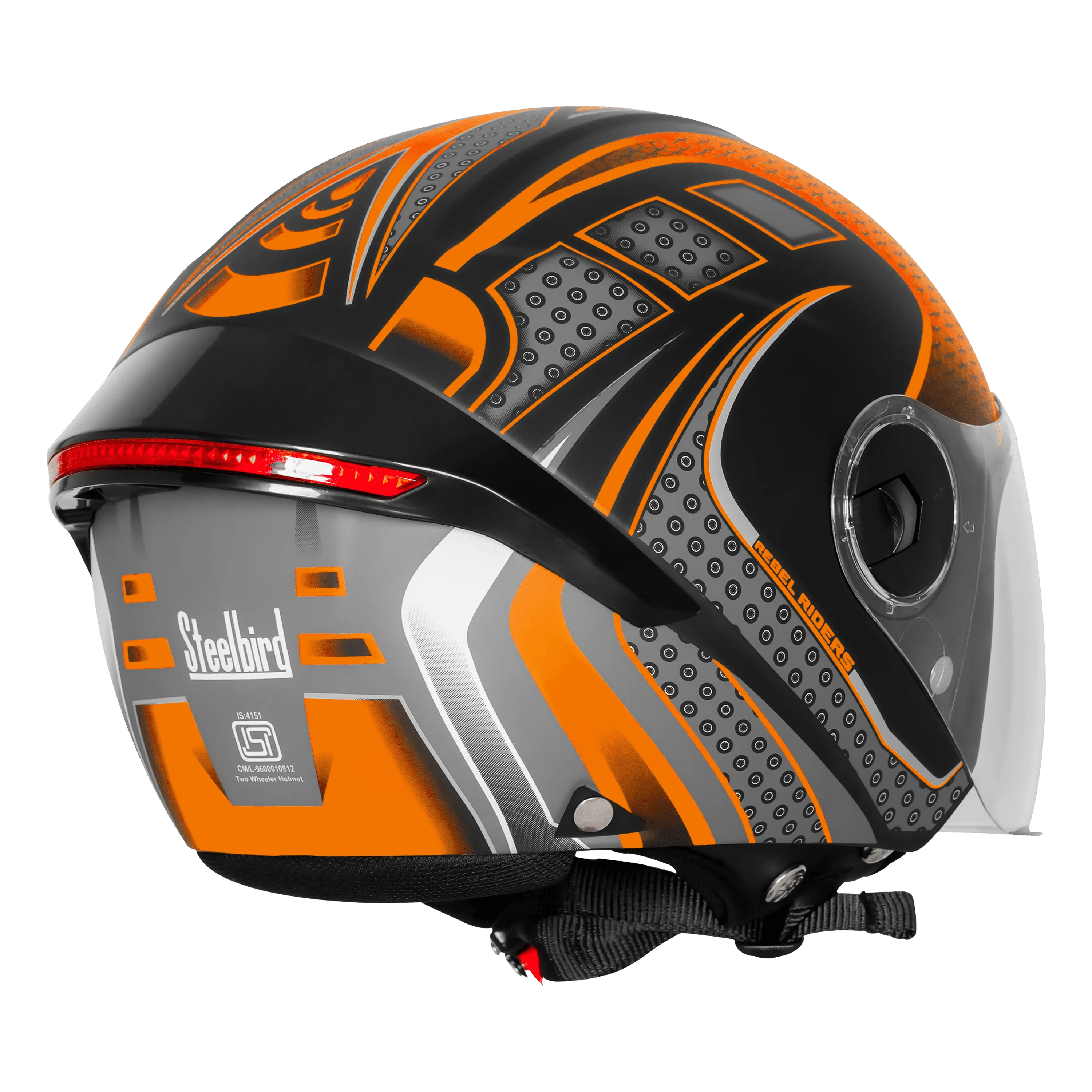 Steelbird Sbh 64 Zip Rebel Riders Black Orange Half Face Helmet
