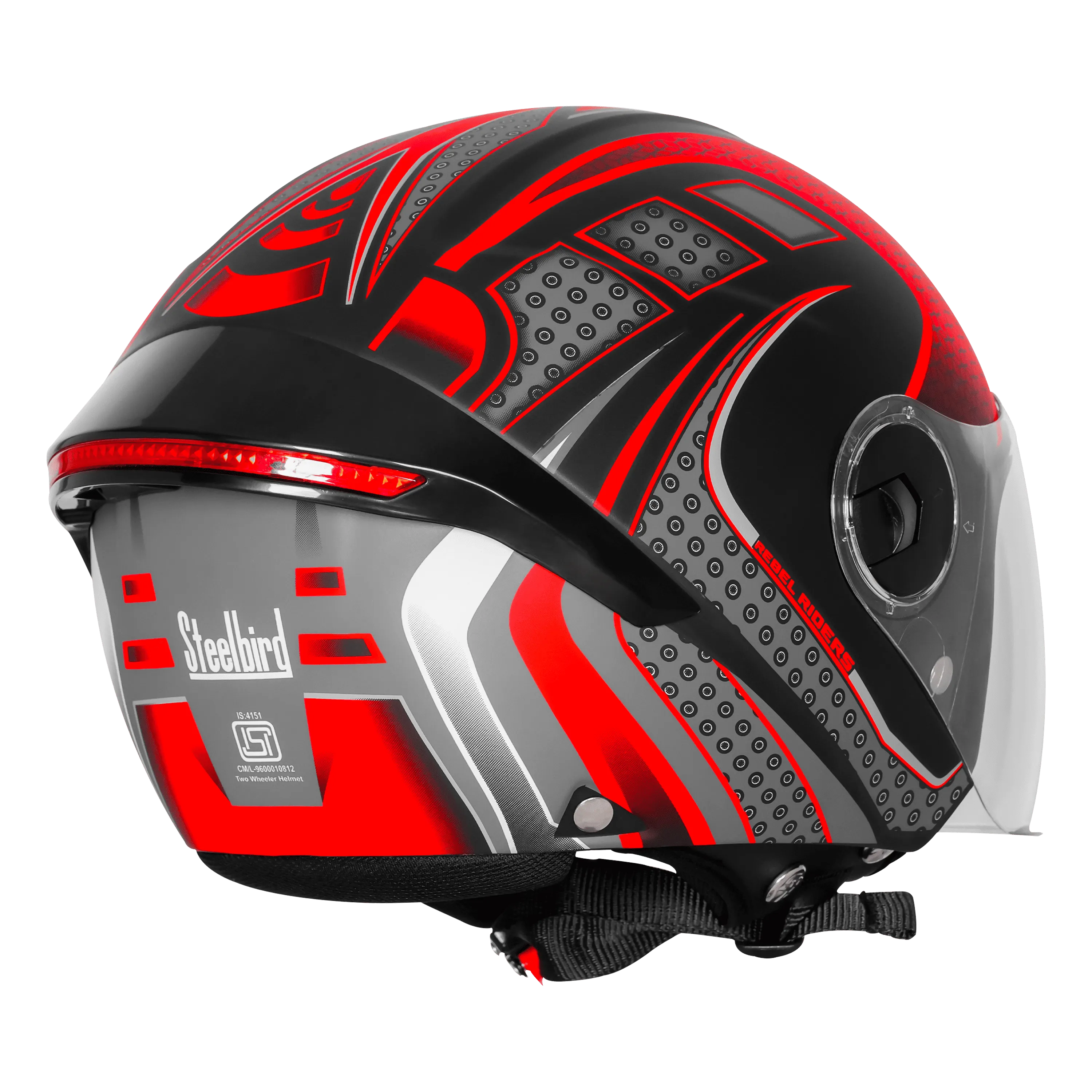 Steelbird Sbh 64 Zip Rebel Riders Black Red Half Face Helmet