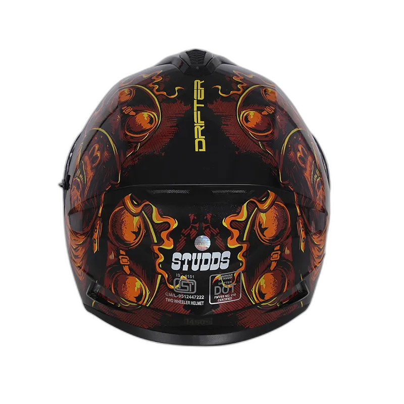 STUDDS Drifter D3 Black Red Orange Full Face Helmet
