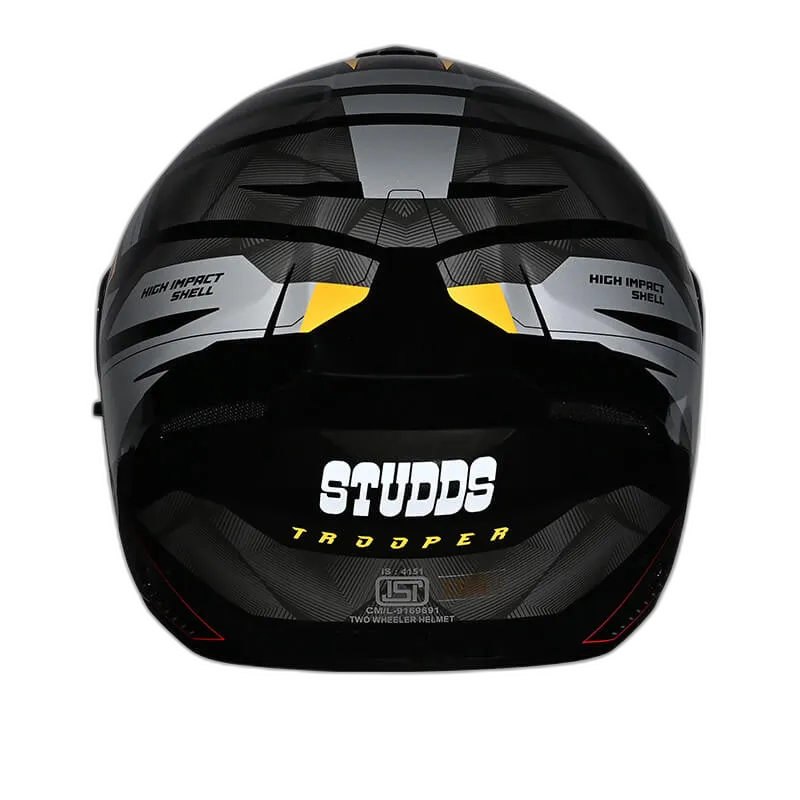 STUDDS Trooper D2 Black N5 Yellow Flip Up Helmet