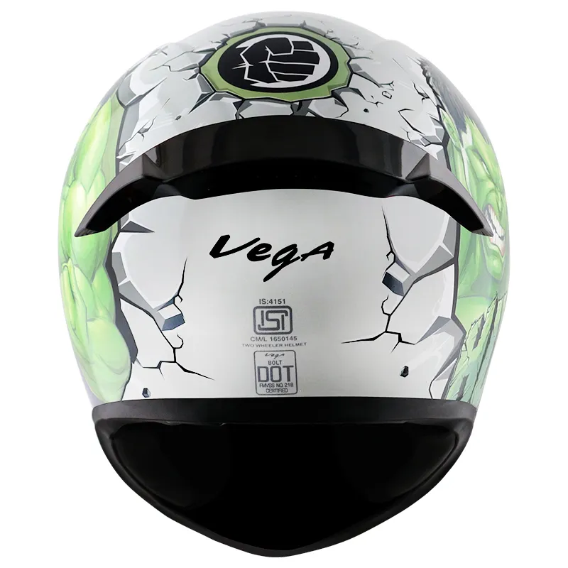 VEGA Bolt Dx Marvel Hulk White Green Full Face Helmet