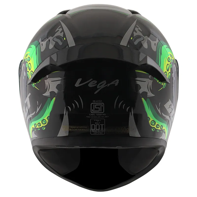 VEGA Bolt Octopus Black Neon Green Full Face Helmet