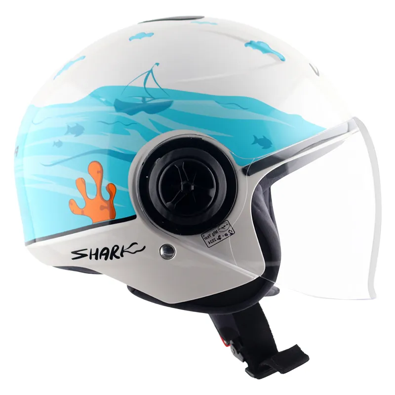 VEGA Chap Dx Shark White Blue Half Face Helmet