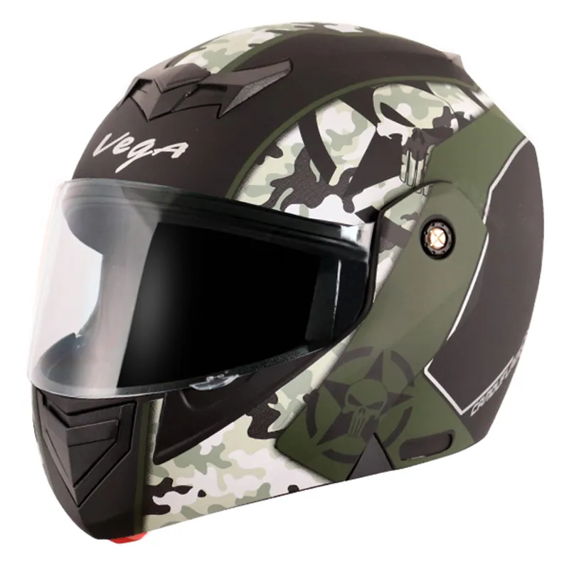 VEGA Crux Dx Camouflage Dull Black Battle Green Flip Up Helmet
