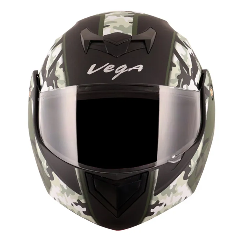 VEGA Crux Dx Camouflage Dull Black Battle Green Flip Up Helmet