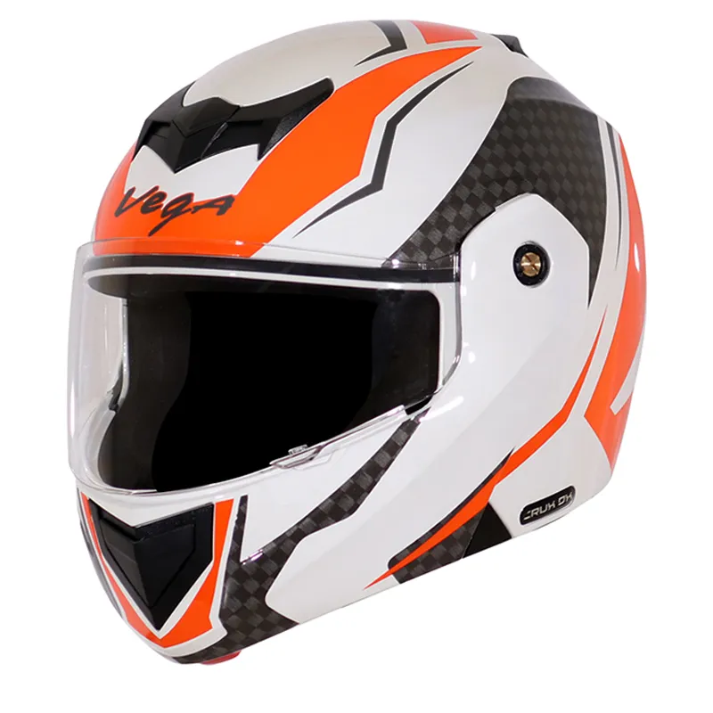 VEGA Crux Dx Checks White Orange Full Face Helmet