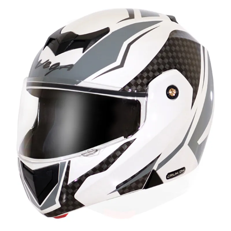 VEGA Crux Dx Checks White Silver Full Face Helmet