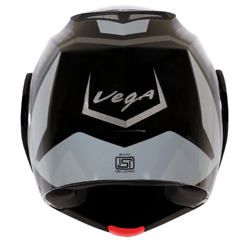 VEGA Crux Dx Dual Visor Checks Black Silver Flip Up Helmet
