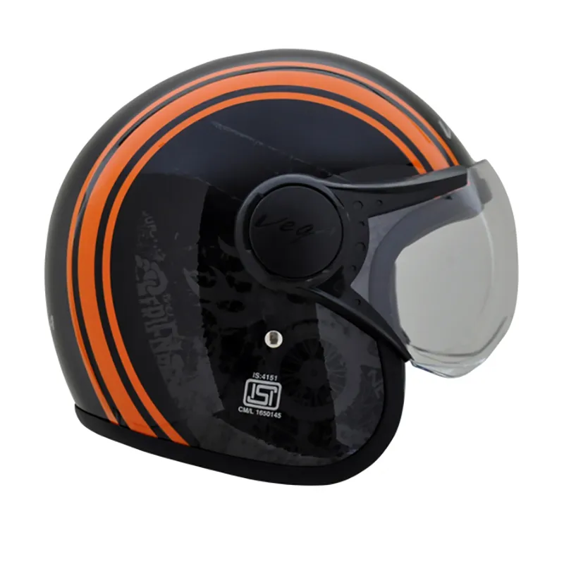 VEGA Jet Old School Black Orange Half Face Helmet