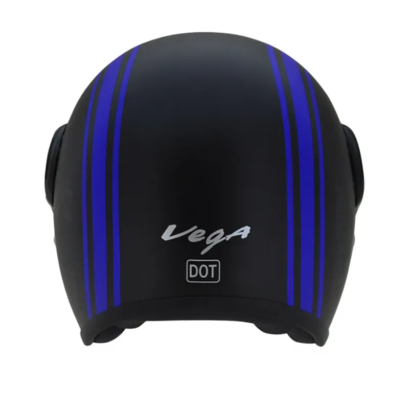 VEGA Jet Old School Dull Black Blue Half Face Helmet