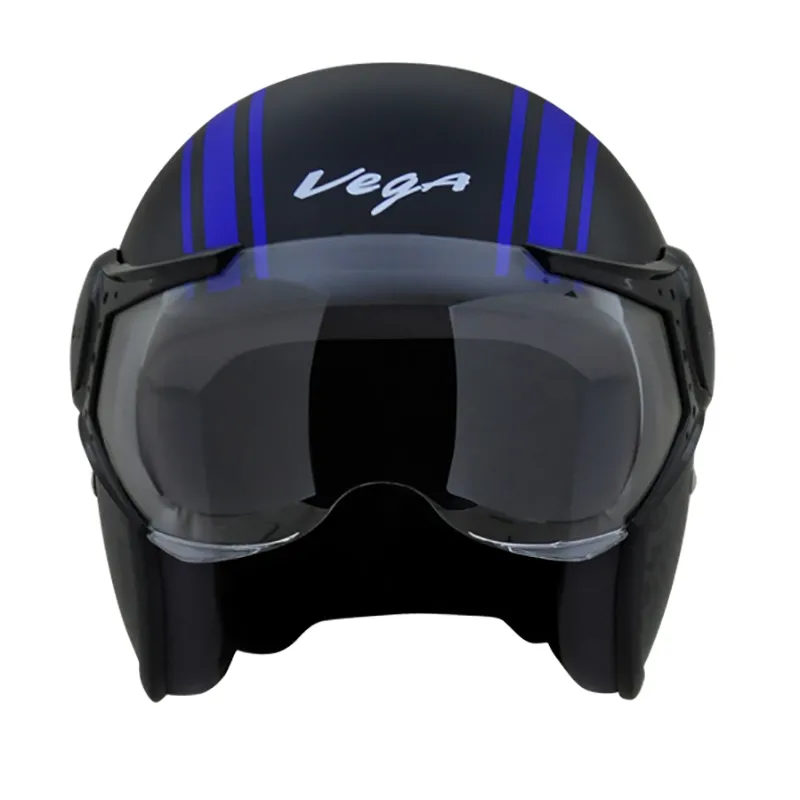 VEGA Jet Old School Dull Black Blue Half Face Helmet