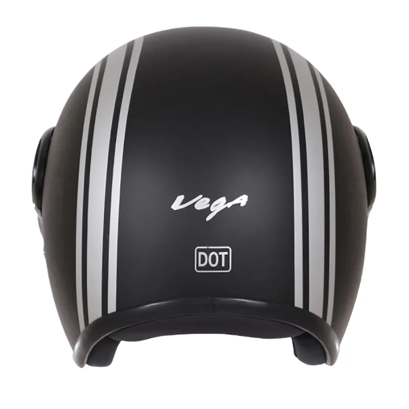 VEGA Jet Old School Dull Black Silver Half Face Helmet