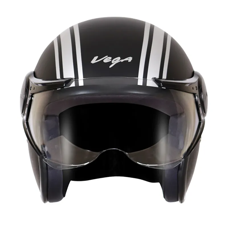 VEGA Jet Old School Dull Black Silver Half Face Helmet