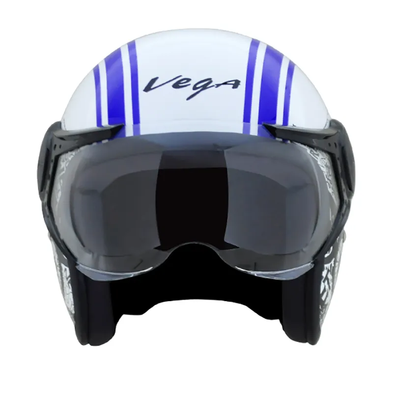 VEGA Jet Old School White Blue Half Face Helmet
