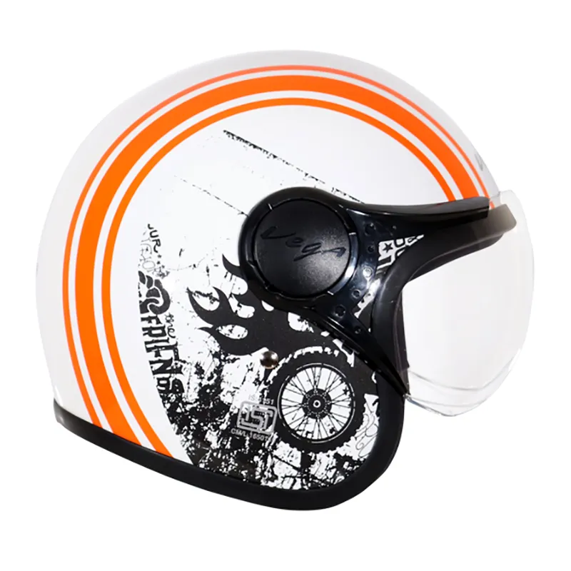 VEGA Jet Old School White Orange Half Face Helmet