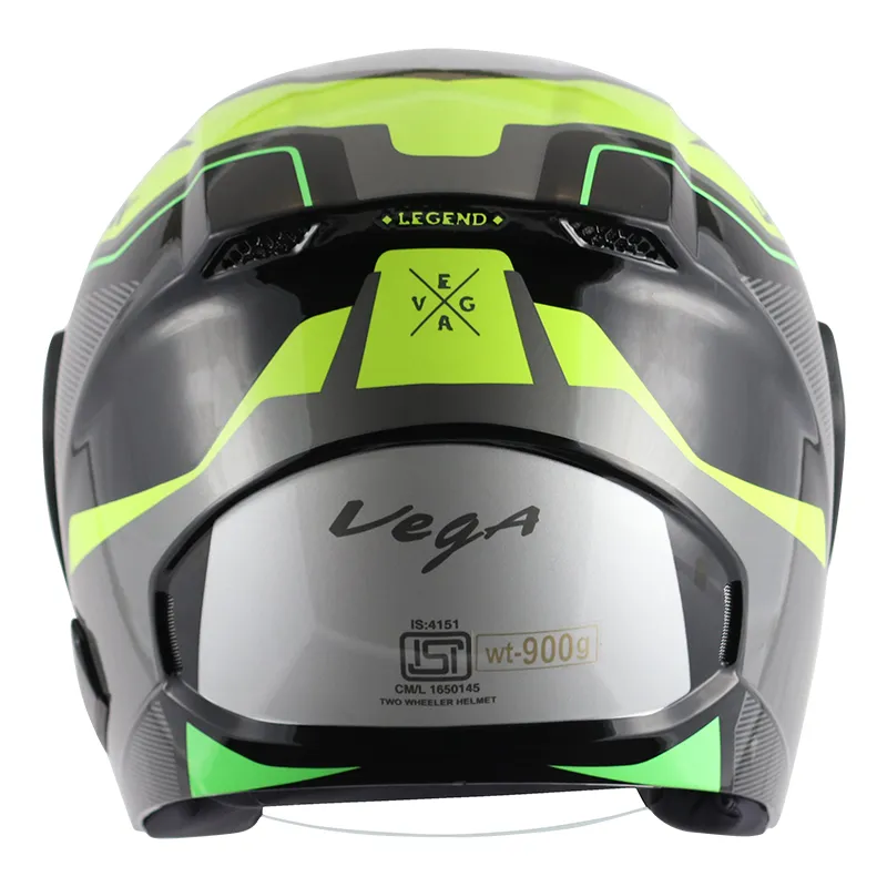 VEGA Lark Legend Black Neon Yellow Half Face Helmet