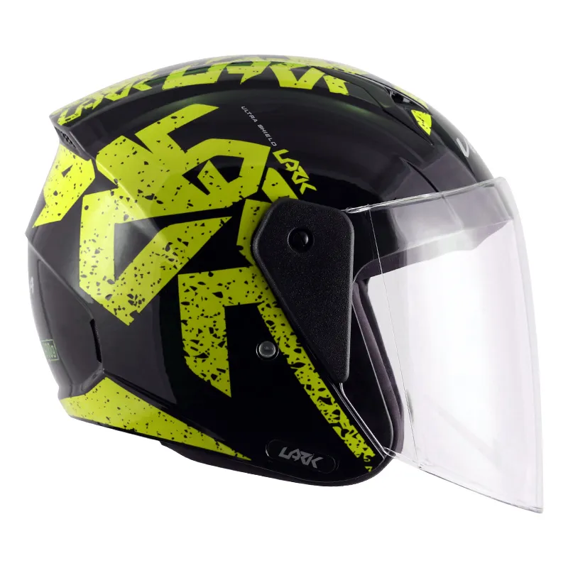 VEGA Lark Victor Black Neon Yellow Half Face Helmet
