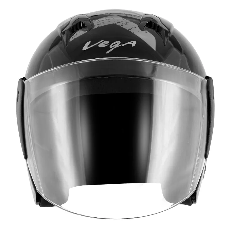 VEGA Lark Victor Black Silver Half Face Helmet