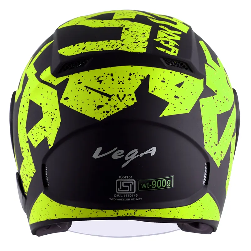 VEGA Lark Victor Dull Black Neon Yellow Half Face Helmet