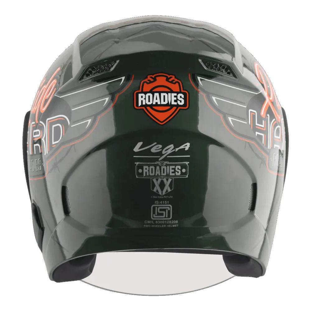 Vega Lark Dx Roadies Battel Green Orange Half Face Helmet