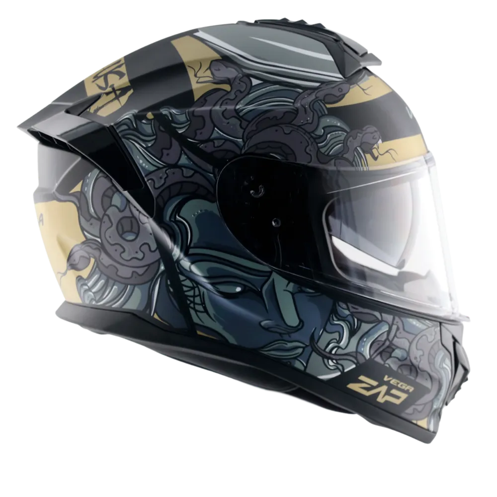Vega Zap Dx Medusa Dull Black Gray Full Face Helmet